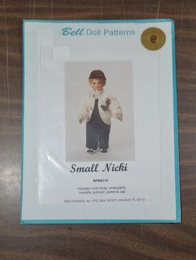 Bell Doll Patterns "Small Nicki" Sewing Pattern in Teal & White #RPM5119